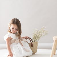 Vestido Brisa Encaje Lazo Lino Arena