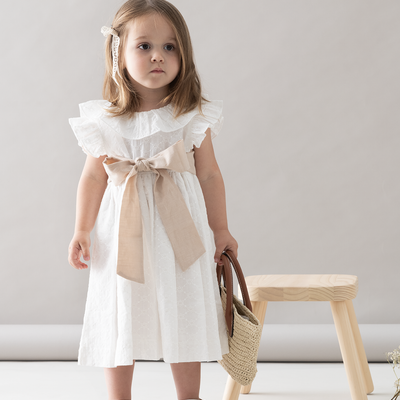 Vestido Brisa Encaje Lazo Lino Arena