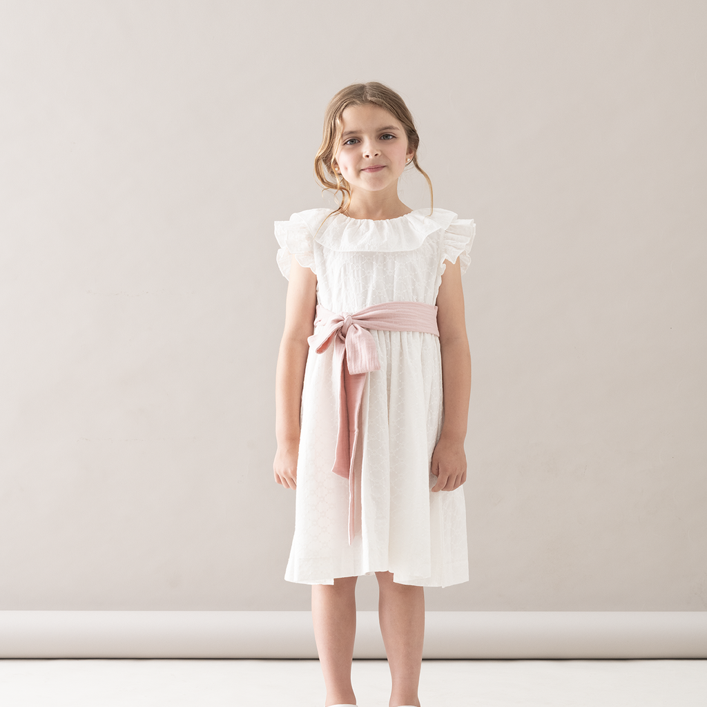 Vestido Brisa Encaje Lazo Gasa Rosa