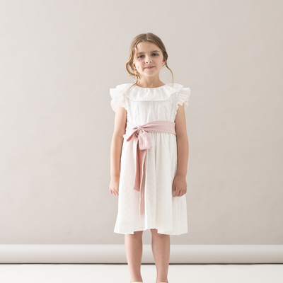 Vestido Brisa Encaje Lazo Gasa Rosa