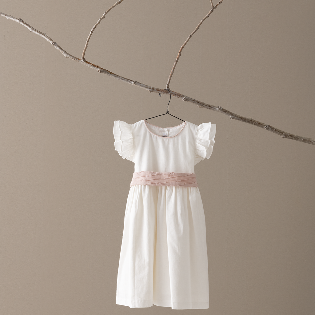 Vestido Nácar Lazo Rosa Palo