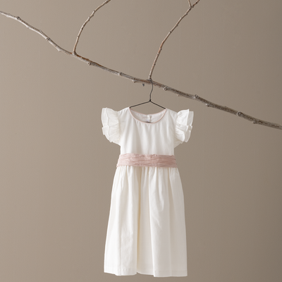 Vestido Nácar Lazo Rosa Palo