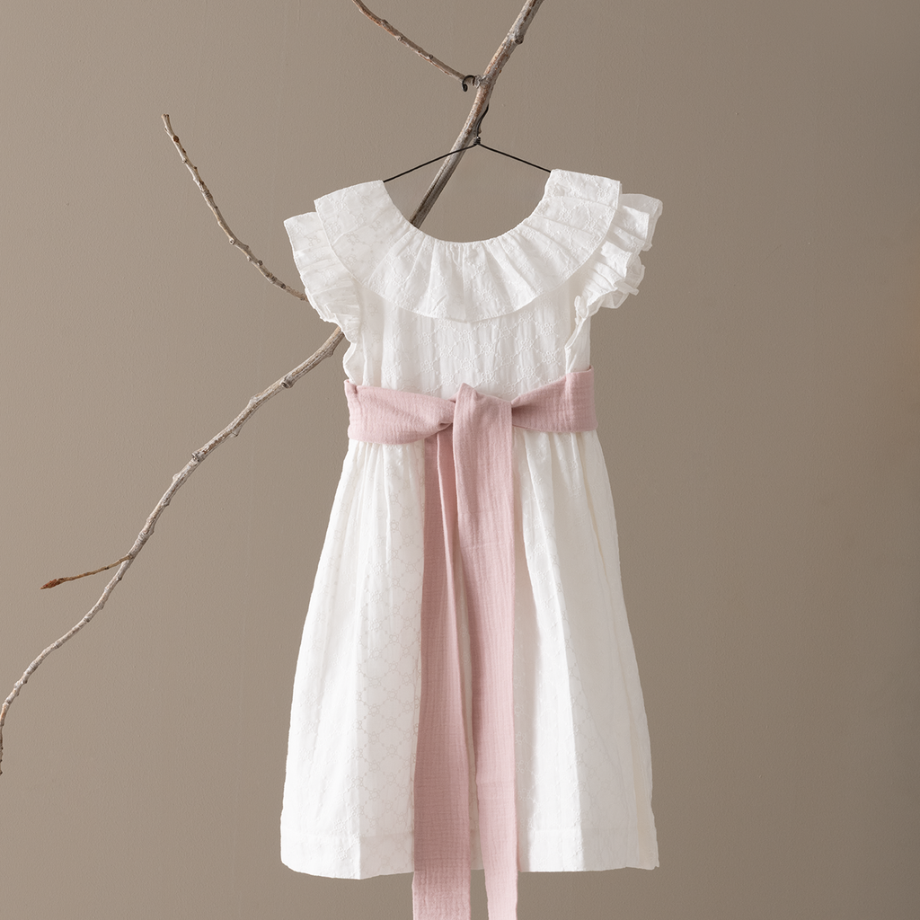 Vestido Brisa Encaje Lazo Gasa Rosa