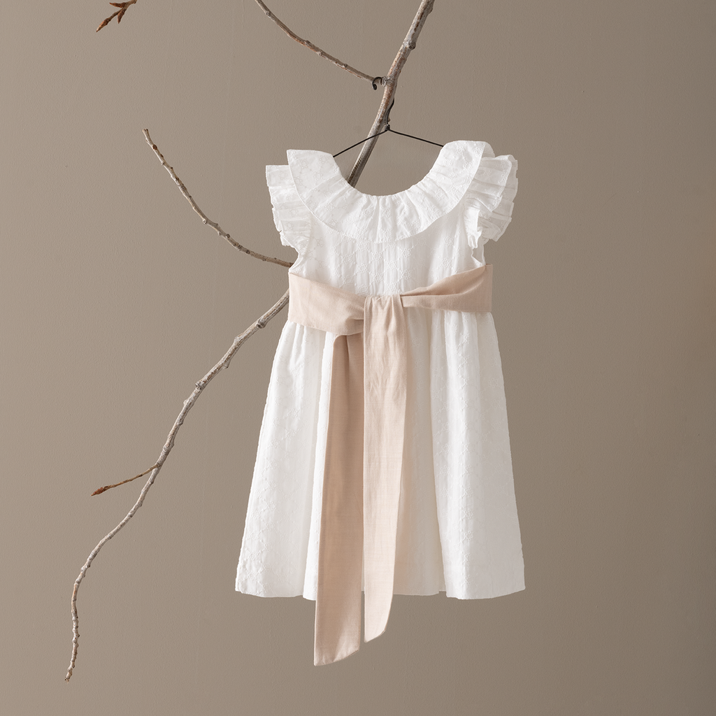 Vestido Brisa Encaje Lazo Lino Arena