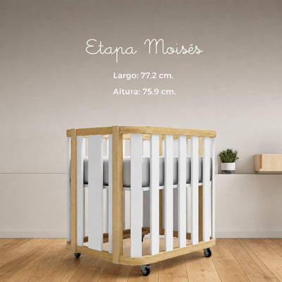 Cuna Paris, 5 en 1 Moises, Cuna, Corral, Cama Montessori, Sillon, Color Blanco