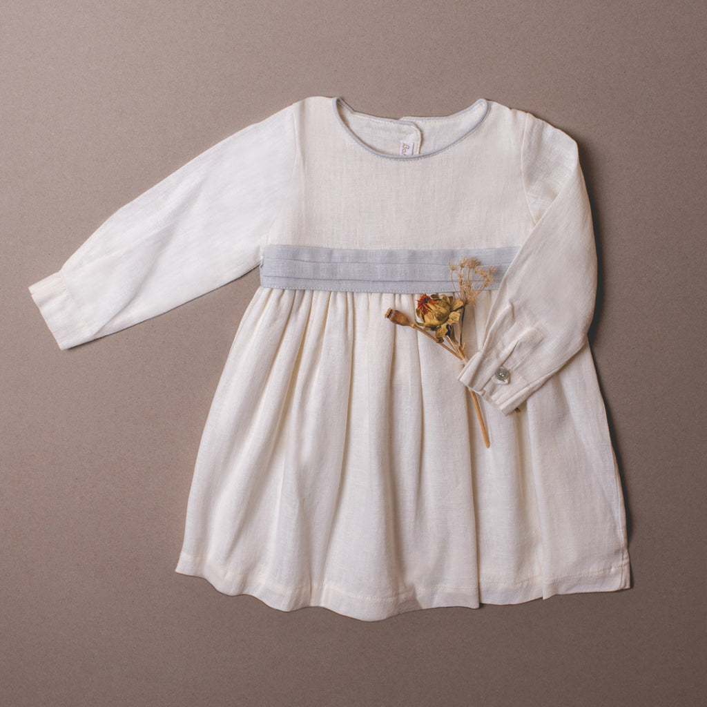 Vestido Camelia Lino Crudo Lazo Gris