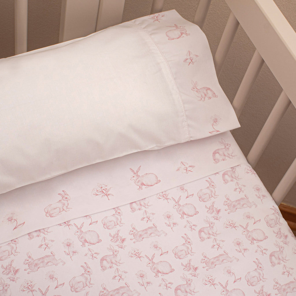 Sabanas Cuna 70x1.40 Huincha Estampada Coneja Rosada